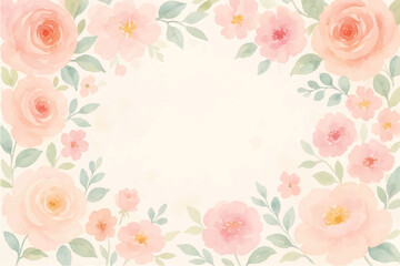 Vintage floral background with romantic pink roses, elegant frame, and decorative hearts for a wedding or Valentine's Day card design