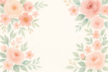 Vintage floral background with romantic pink roses, elegant frame, and decorative hearts for a wedding or Valentine's Day card design