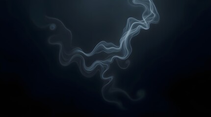 Abstract ethereal white smoke trails gracefully across a dark, mysterious black backdrop, creating