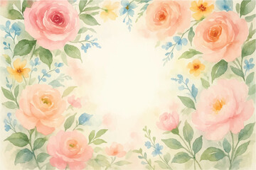 Obraz premium Vintage floral background with romantic pink roses, elegant frame, and decorative hearts for a wedding or Valentine's Day card design