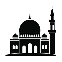 Black Silhouette of a Mosque with a Minaret