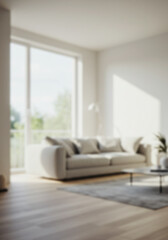 Blurred or Blurry Background Image of Modern Minimalist Living Room With Large, Comfortable Sectional Sofa, Framed Artwork and Natural Lighting For Green Screen 13