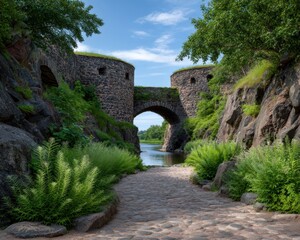 Stone bridge over a calm waterway