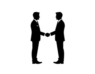 Silhouette of a Standing Businessman Shaking Hands Representing Partnership and Agreement Isolated on White Background