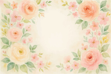 Vintage floral background with romantic pink roses, elegant frame, and decorative hearts for a wedding or Valentine's Day card design