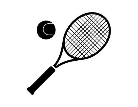Silhouette of a Tennis Ball with Racket Representing the Sport of Tennis Isolated on White Background