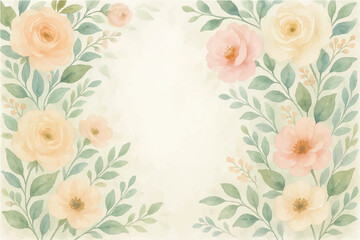 Vintage floral background with romantic pink roses, elegant frame, and decorative hearts for a wedding or Valentine's Day card design