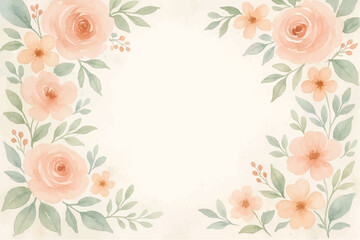 Vintage floral background with romantic pink roses, elegant frame, and decorative hearts for a wedding or Valentine's Day card design