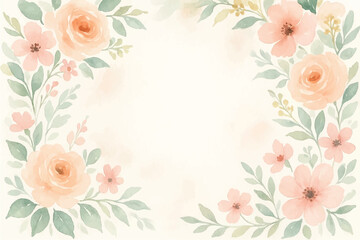 Vintage floral background with romantic pink roses, elegant frame, and decorative hearts for a wedding or Valentine's Day card design