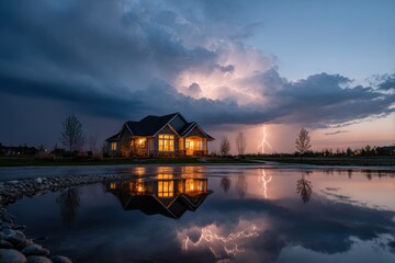 Fototapeta premium Stormy evening over a house
