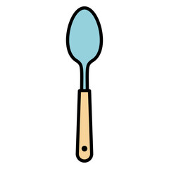 スプーンのカラフルな線画ベクター素材 白背景のカトラリーアイコン｜キッチン用品,食器,カフェ