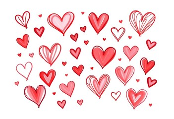 Hand-drawn hearts, various sizes and styles, isolated on white Perfect for Valentine's Day,  vintage,  texture