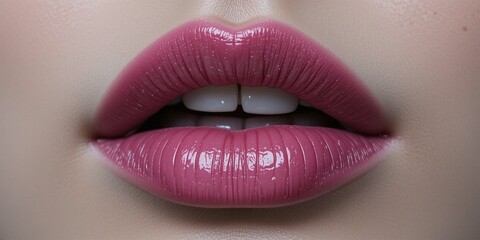 pink lips with lipstick on black background .