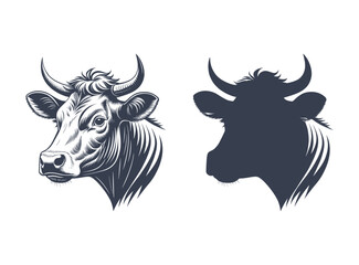 Minimalist Vector Cow Head Illustration for Farm and Dairy Branding vector file