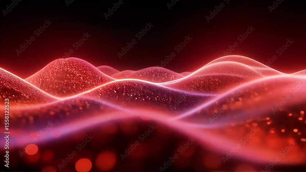 Poster abstract red and pink wavelike patterns in motion