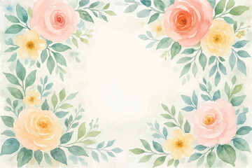 Vintage floral background with romantic pink roses, elegant frame, and decorative hearts for a wedding or Valentine's Day card design