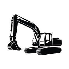 Black and White Excavator Silhouette