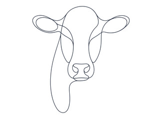 Elegant One Line Drawing of Cow Head Minimalist Farm Animal Art