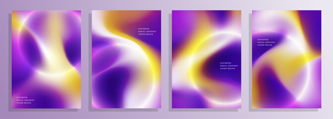 abstract violet yellow light distorted radial gradient cover poster background design set