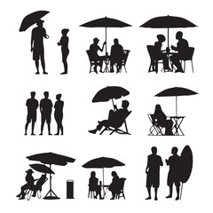 beach chair silhouette set, Black & White silhouette set