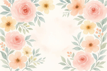 Vintage floral background with romantic pink roses, elegant frame, and decorative hearts for a wedding or Valentine's Day card design