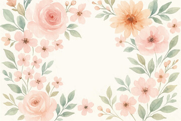 Vintage floral background with romantic pink roses, elegant frame, and decorative hearts for a wedding or Valentine's Day card design