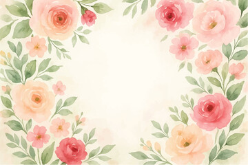 Vintage floral background with romantic pink roses, elegant frame, and decorative hearts for a wedding or Valentine's Day card design