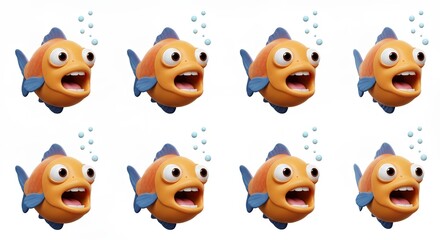 Obraz premium Cartoon fish pattern with surprise expressions