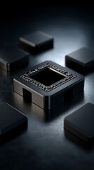 High Tech Microchip  Circuit Board  Data Blocks  Technology Innovation  Dark Background