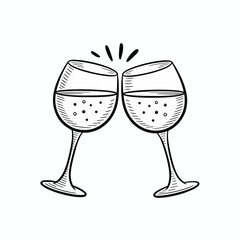 Cheers Wine Glasses Hand Drawn Illustration
