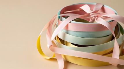 Assorted Ribbons in Pastel Colors for Gift Wrapping and Craft Projects