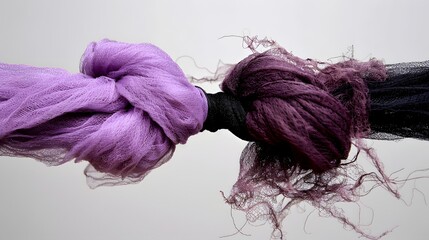 Colorful Tied Textiles with Purple and Black Fabrics Intertwined for Creative Concepts