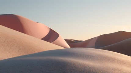 Serene Desert Landscape with Soft Pink and Beige Dunes Under a Clear Blue Sky at Sunset