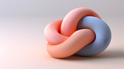 Abstract 3D Rendering of Soft Twisted Knots in Pastel Colors on a Minimalist Background