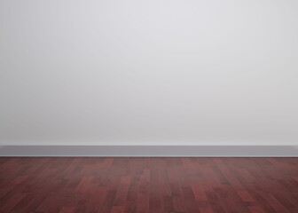 Empty room is showcasing smooth light-colored wall above dark wood floor, flat design copy space