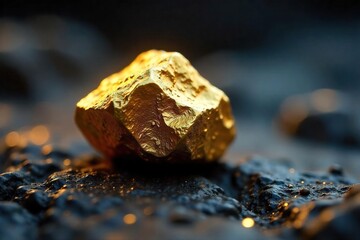 Gleaming Golden Nugget A Treasure Discovered, Reflecting Wealth and Prosperity on Dark Surface
