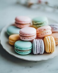 Pastel Macarons on White Plate