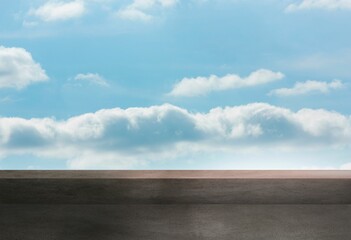 Flat design illustration is showing wide paved platform extending to horizon under bright sky