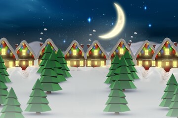 Quaint town with bright moon