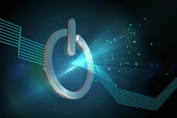 Glowing turn off button on black background