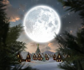 Christmas village under full moon