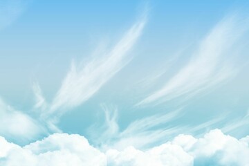 Cloud formations are appearing in flat design sky, with fluffy cumulus and wispy cirrus clouds