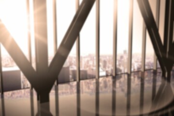 Reflection of metal grate on tiled floor