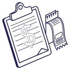 Fototapeta premium Billing and Invoice Line Art Icon – Clipboard with Financial Document and Receipt