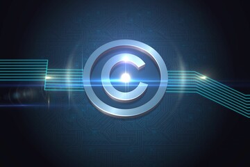 Shiny copyright icon on black background