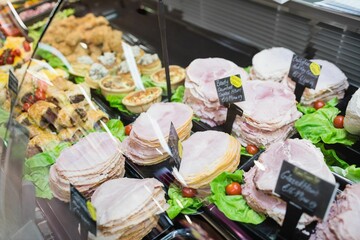 Meat slices at supermarket