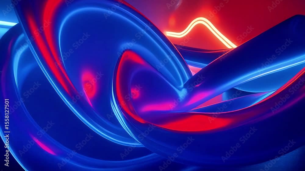 Aufkleber dynamic neon flowing abstract shapes in blue and red