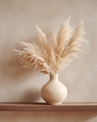 Naklejka premium Cream Pampas Grass in Beige Vase, Minimalist Home Decor