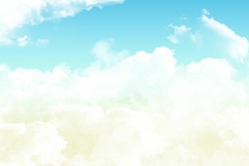 White cumulus cloud group is forming soft layered expanse under bright azure sky, flat illustration