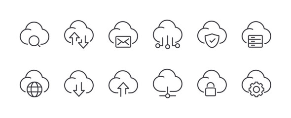 Set of Cloud Services Line Icons. Outline Web Icons. Editable Stroke